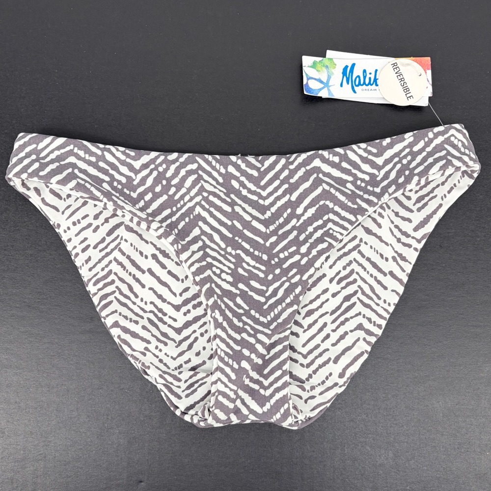 Malibu Dream Girl Bikini Bottom SMALL Grey White Reversible Chevron Abstract
